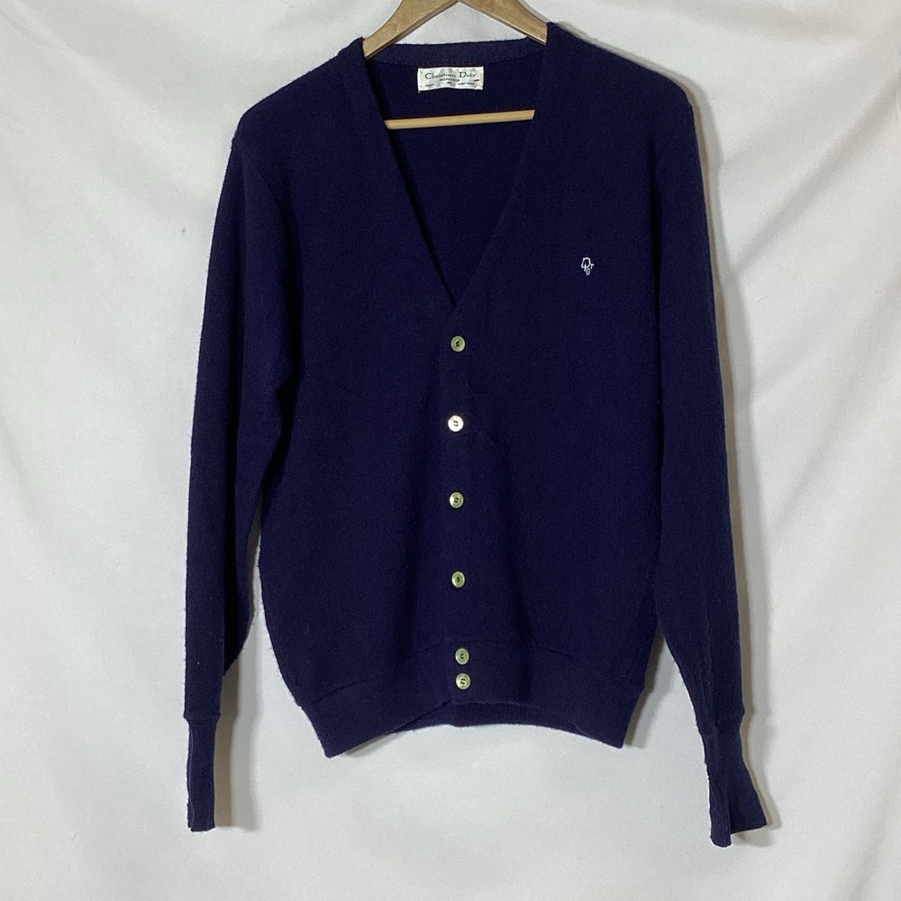 Mens Vintage CHRISTIAN DIOR Navy Cardigan Sweater Size Medium
